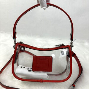 Coach Stadium Swinger Crossbody Bag In Clear PVC with Dust Bag CBH13 Red NWT